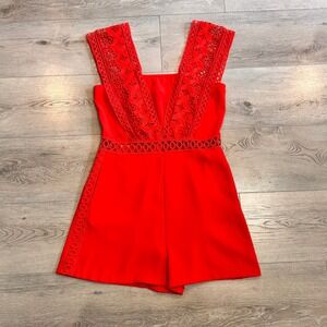 Willow & Clay Red‎ Romper Medium M Lace Trim Accents Sleeveless Elegant Womens